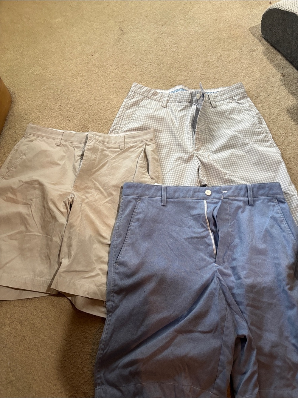 FootJoy Men's Flat-Front Chino Shorts Trio - Blue, Tan, Light Check
